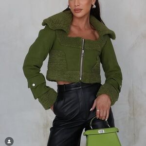 Camila Coelho Odalis Faux Leather Jacket in Moss Green